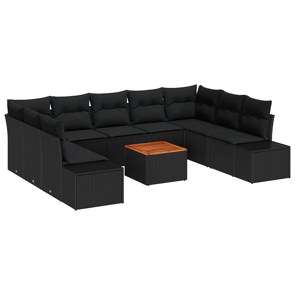 Garden Sofa Set with Cushion 10 pcs Black Poly Rattan