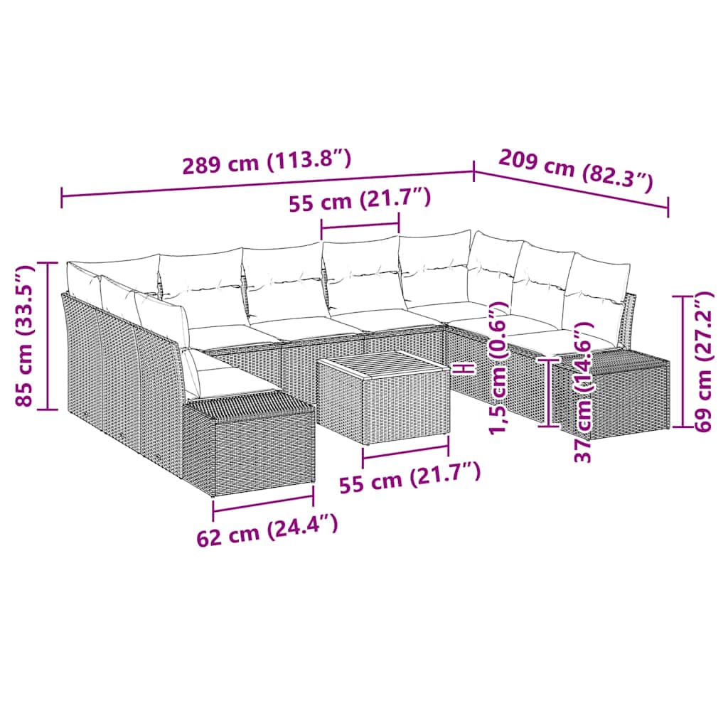 Garden Sofa Set with Cushion 10 pcs Black Poly Rattan
