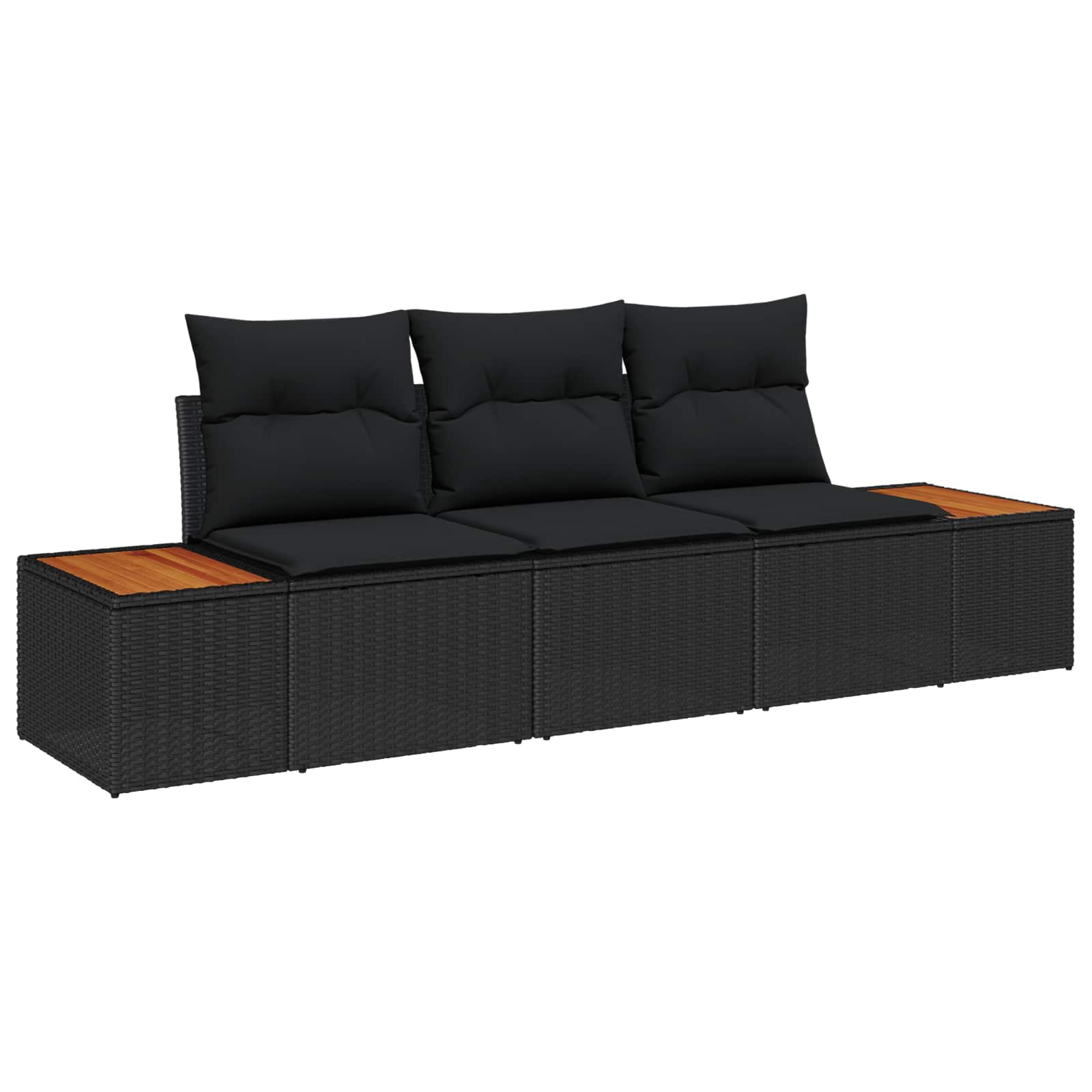 Garden Sofa Set with Cushion 3 pcs Black Poly Rattan