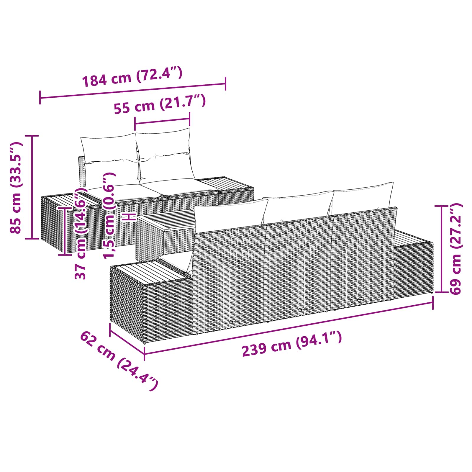 Garden Sofa Set with Cushion 6 pcs Black Poly rattan