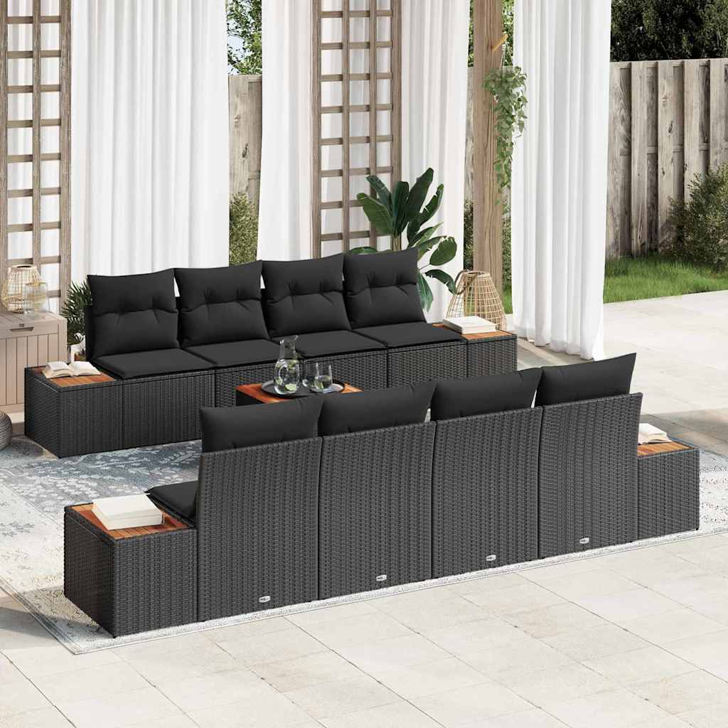 Garden Sofa Set with Cushion 9 pcs Black Poly rattan