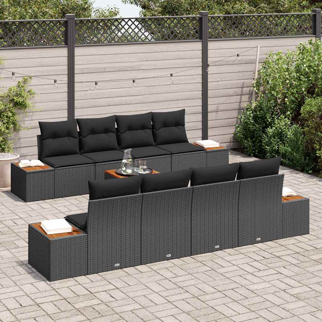 Garden Sofa Set with Cushion 9 pcs Black Poly rattan