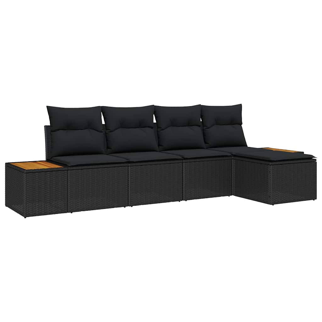 Garden Sofa Set with Cushion 5 pcs Black Poly Rattan