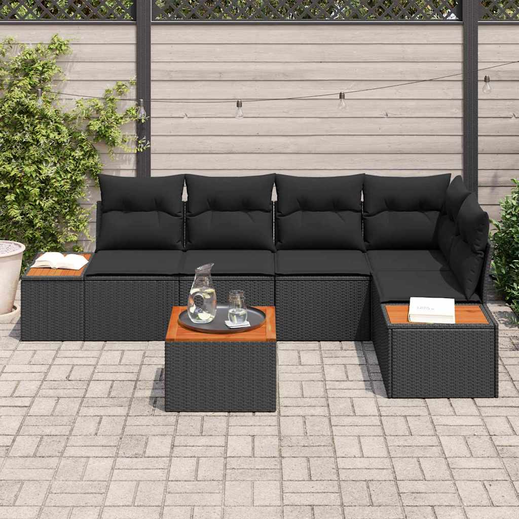 Garden Sofa Set with Cushion 6 pcs Black Poly Rattan