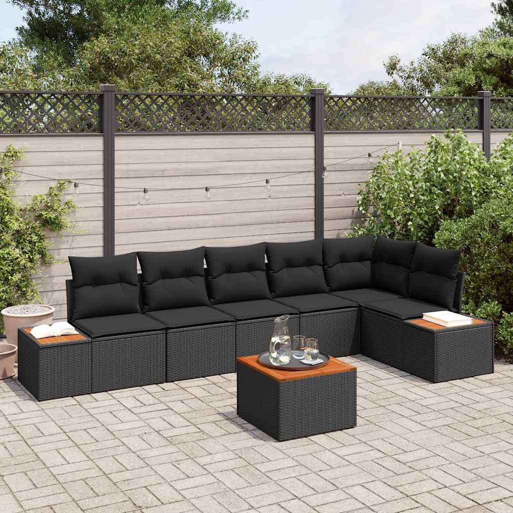 Garden Sofa Set with Cushion 7 pcs Black Poly Rattan