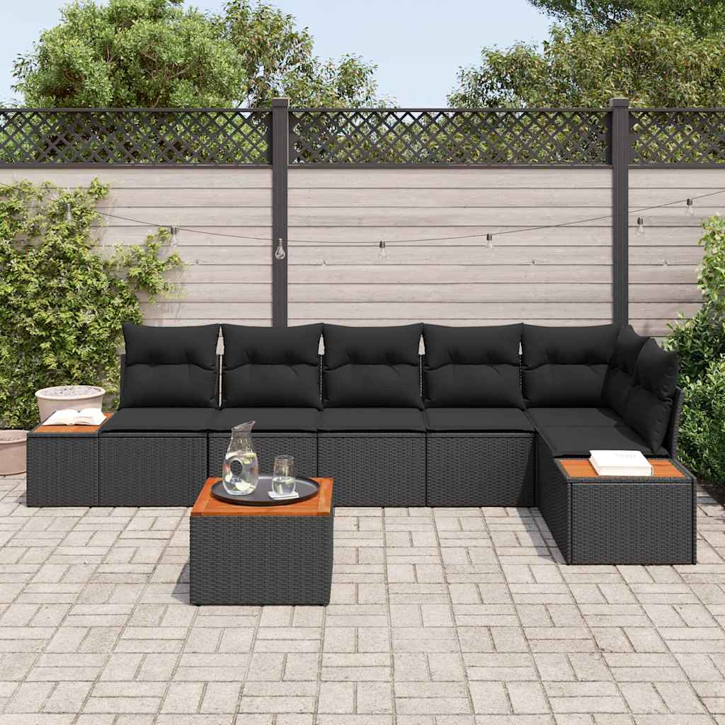 Garden Sofa Set with Cushion 7 pcs Black Poly Rattan