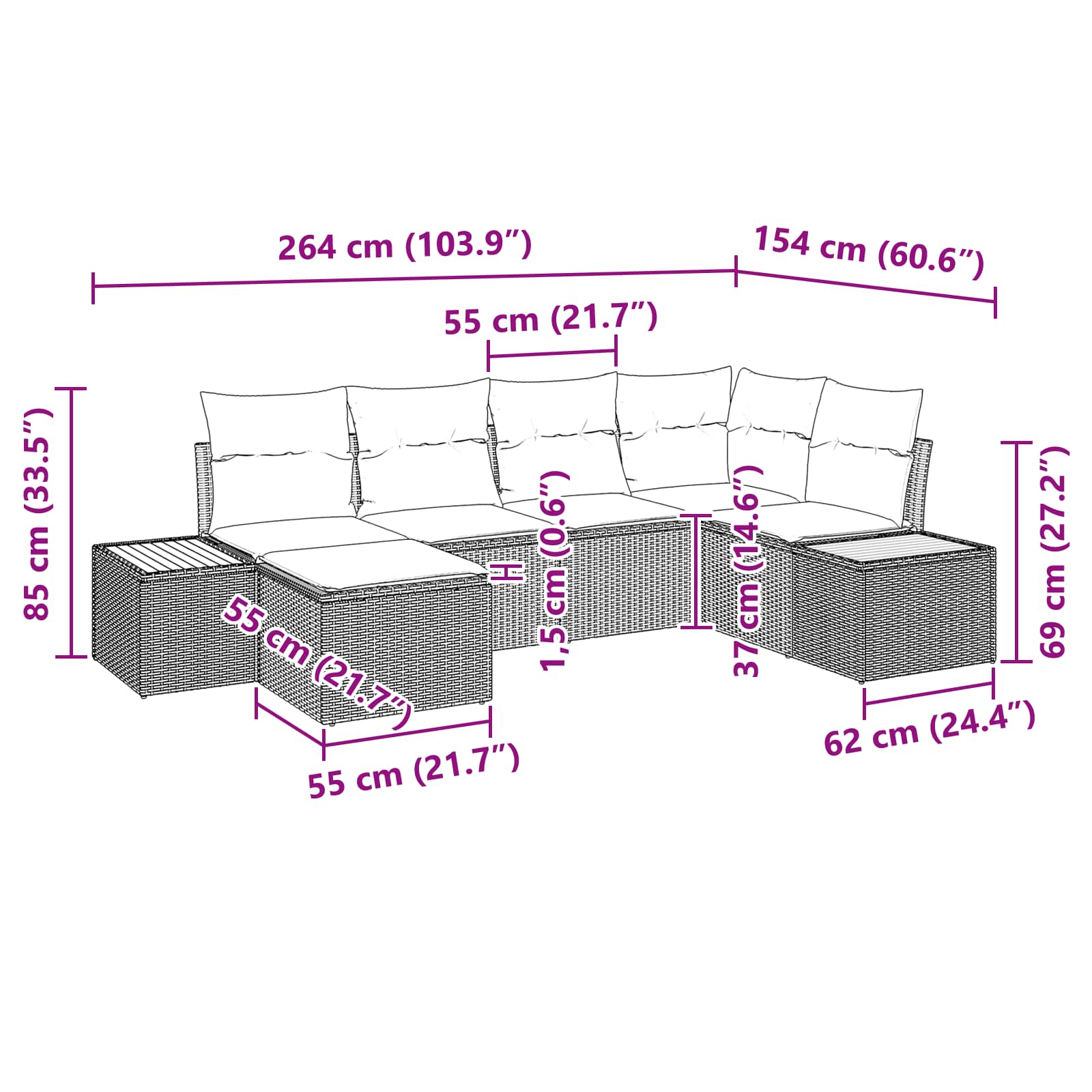 Garden Sofa Set with Cushion 6 pcs Black Poly Rattan