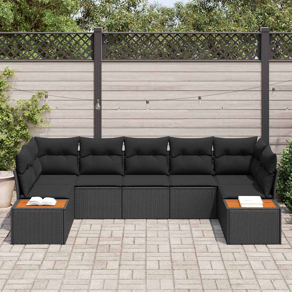 Garden Sofa Set with Cushion 7 pcs Black Poly Rattan