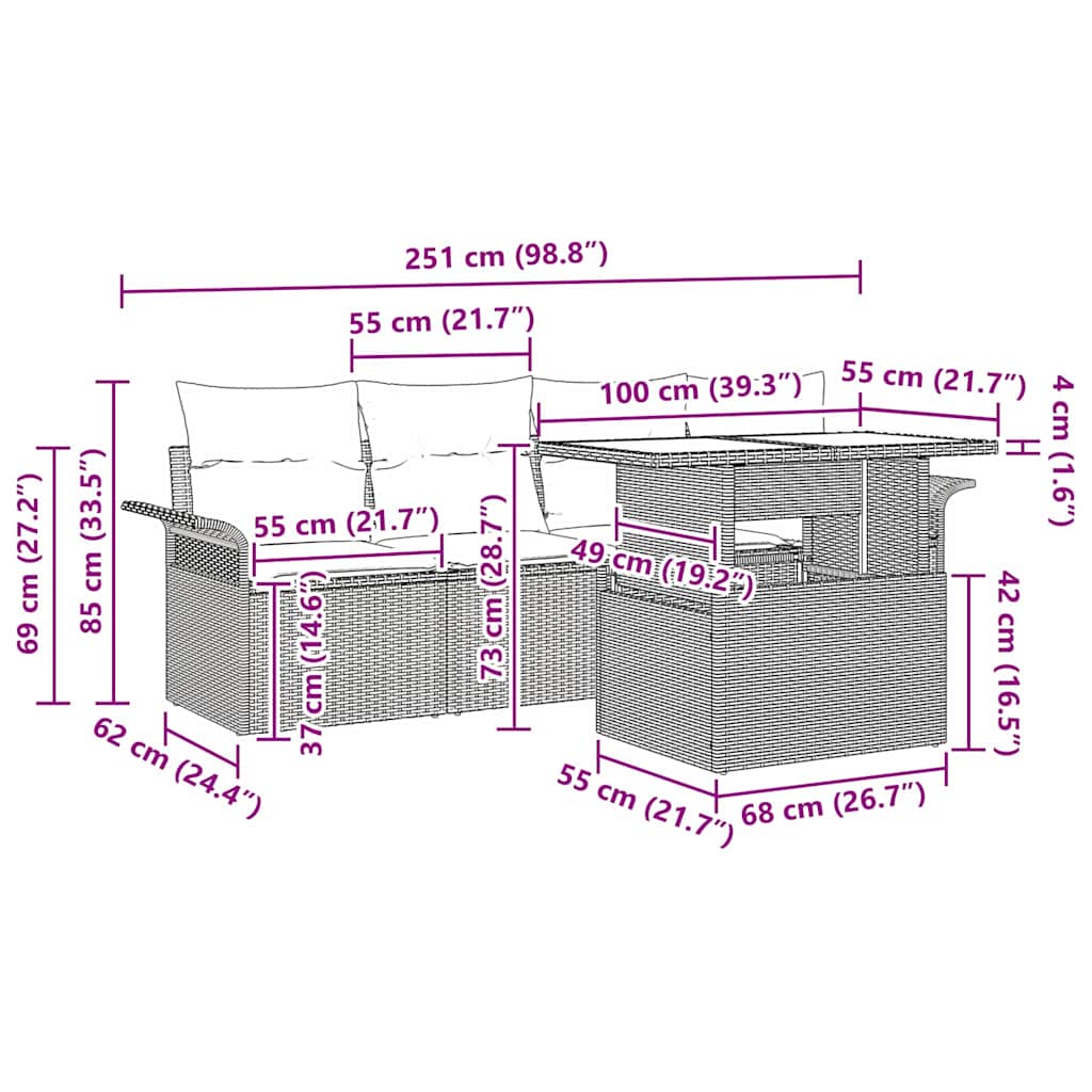 Garden Sofa Set with Cushion 5 pcs Black Poly Rattan