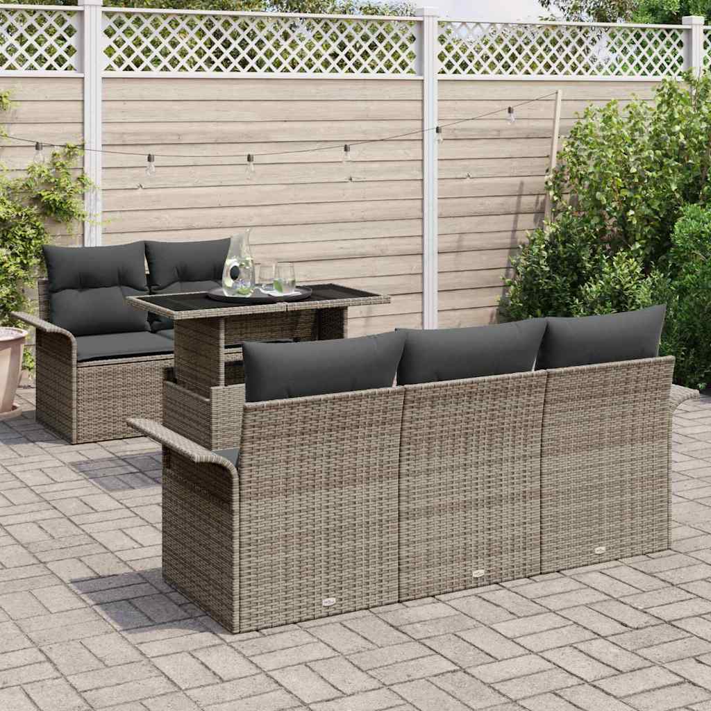 Garden Sofa Set with Cushion 6 pcs Grey Poly Rattan