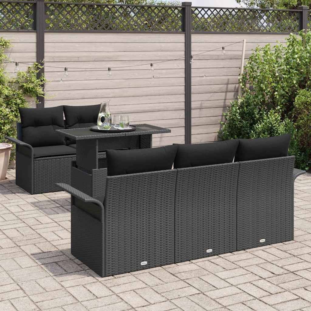 Garden Sofa Set with Cushion 6 pcs Black Poly Rattan
