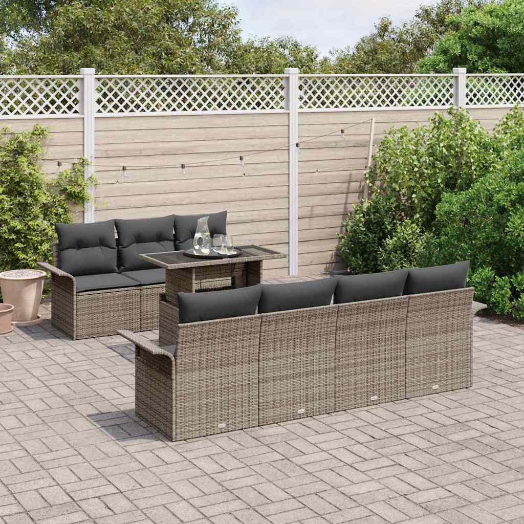 Garden Sofa Set with Cushion 8 pcs Grey Poly Rattan