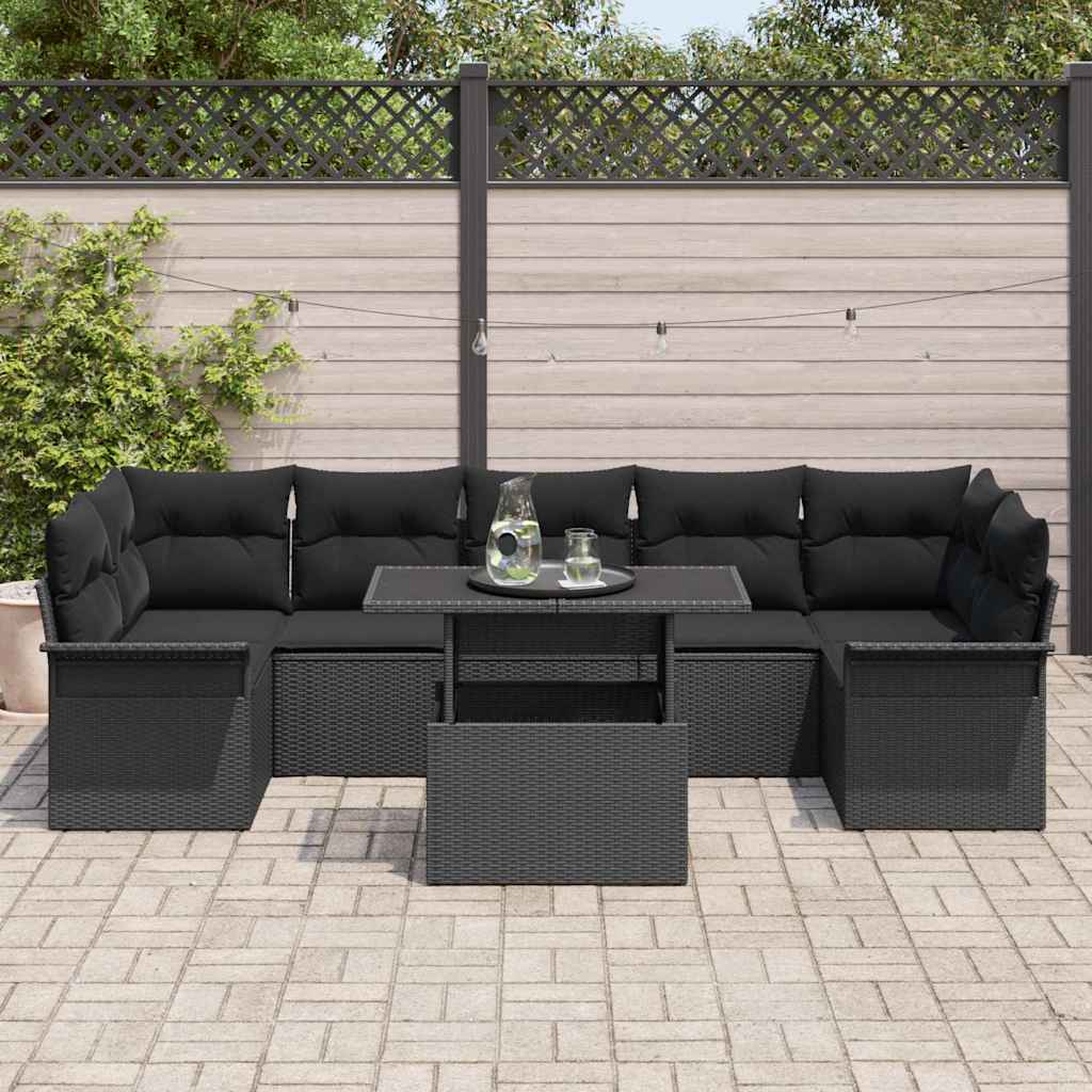 Garden Sofa Set with Cushion 8 pcs Black Poly Rattan