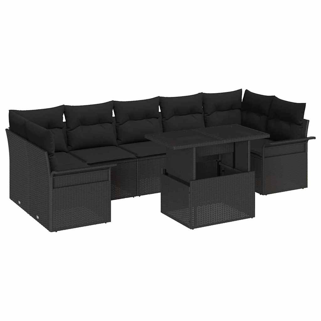 Garden Sofa Set with Cushion 8 pcs Black Poly Rattan