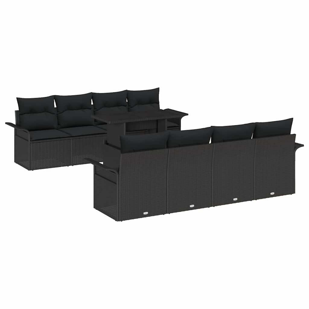 Garden Sofa Set with Cushion 9 pcs Black Poly Rattan