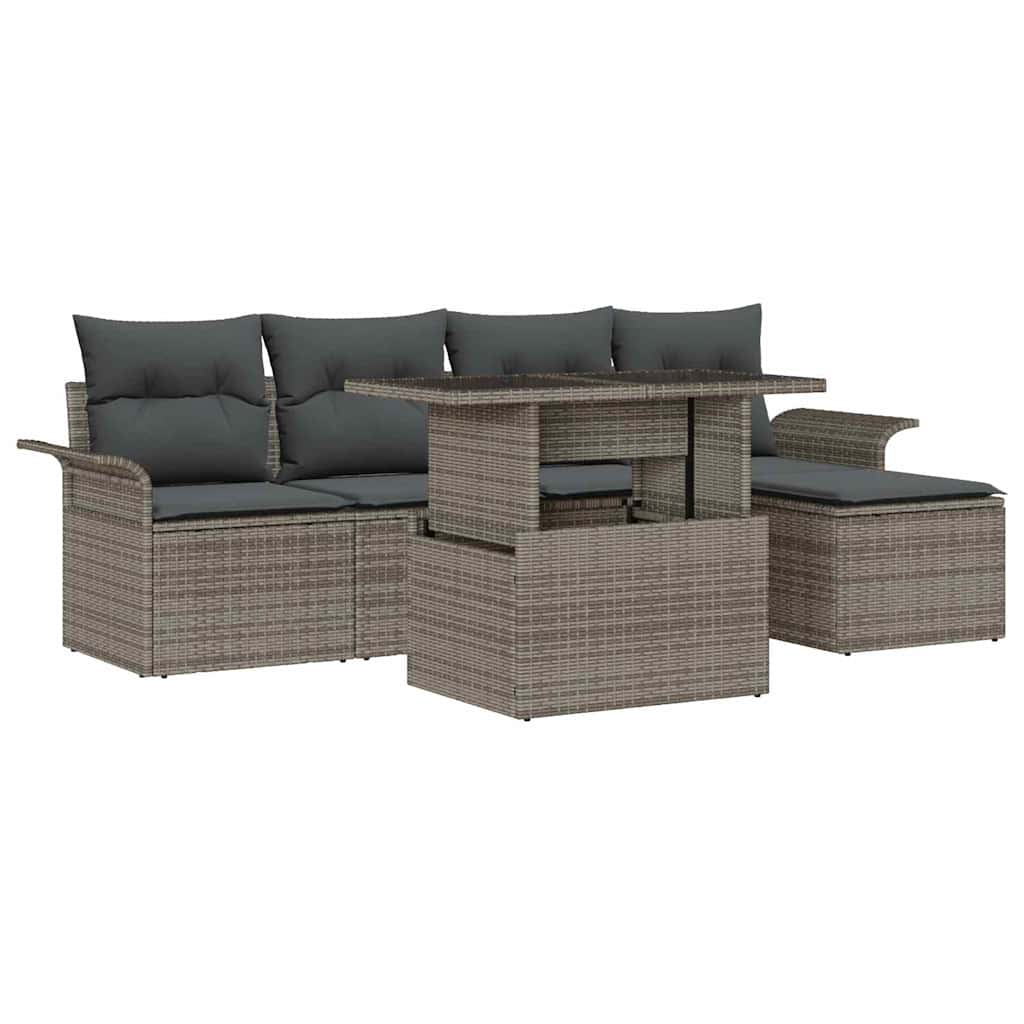 Garden Sofa Set with Cushion 6 pcs Grey Poly Rattan