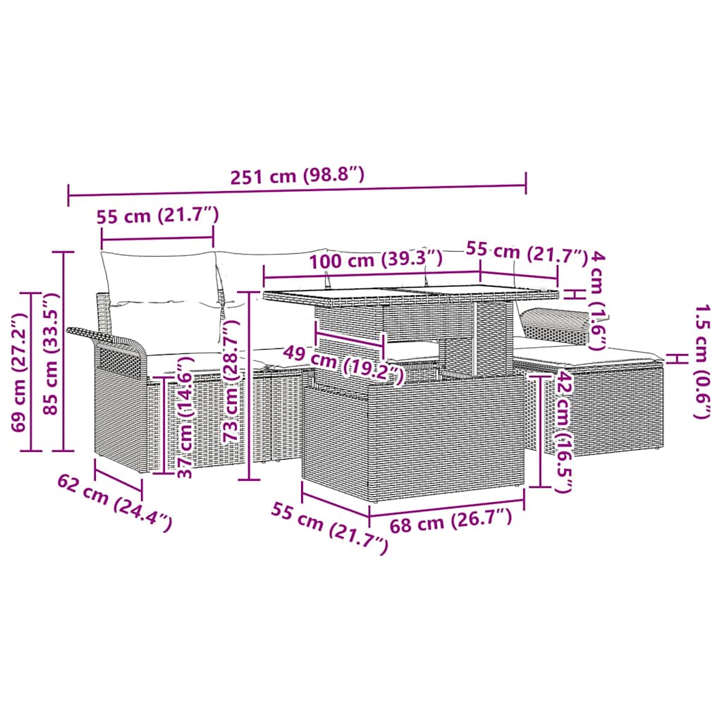 Garden Sofa Set with Cushion 6 pcs Grey Poly Rattan