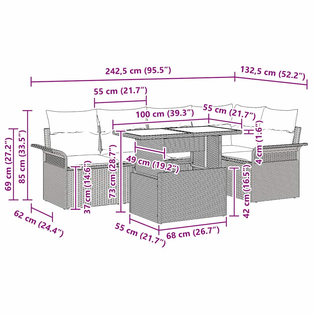 Garden Sofa Set with Cushion 6 pcs Grey Poly Rattan