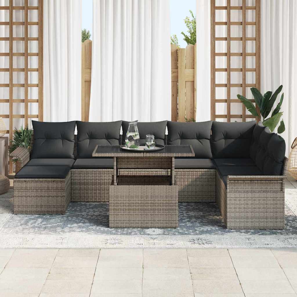 Garden Sofa Set with Cushion 9 pcs Grey Poly Rattan
