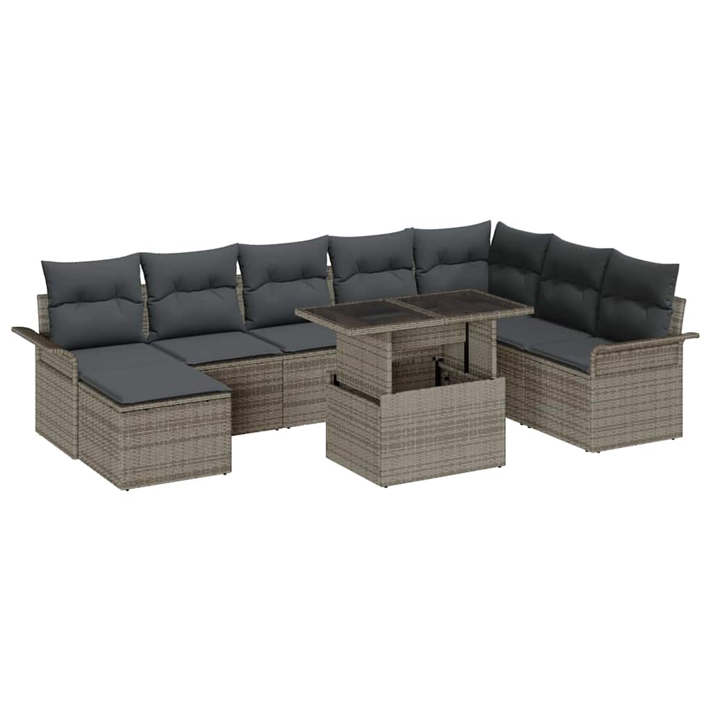 Garden Sofa Set with Cushion 9 pcs Grey Poly Rattan
