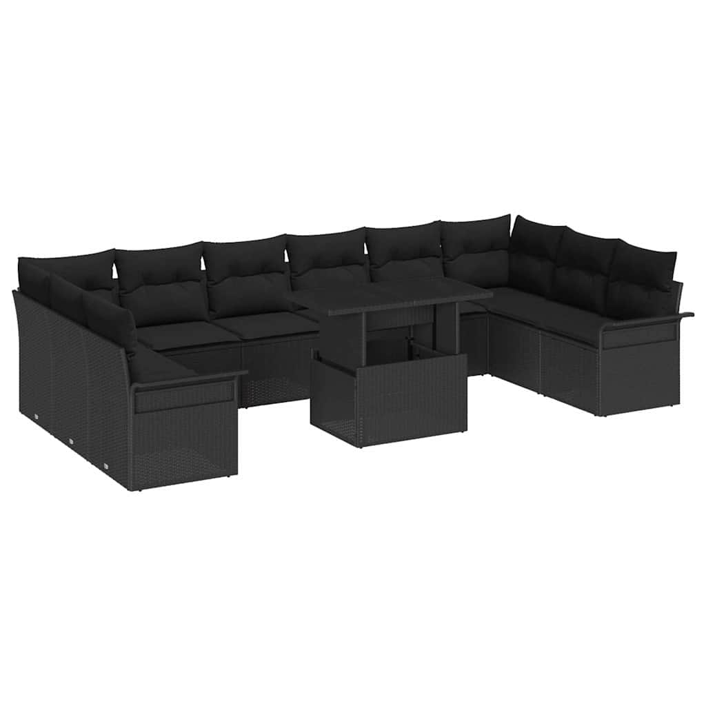 Garden Sofa Set with Cushion 11 pcs Black Poly rattan
