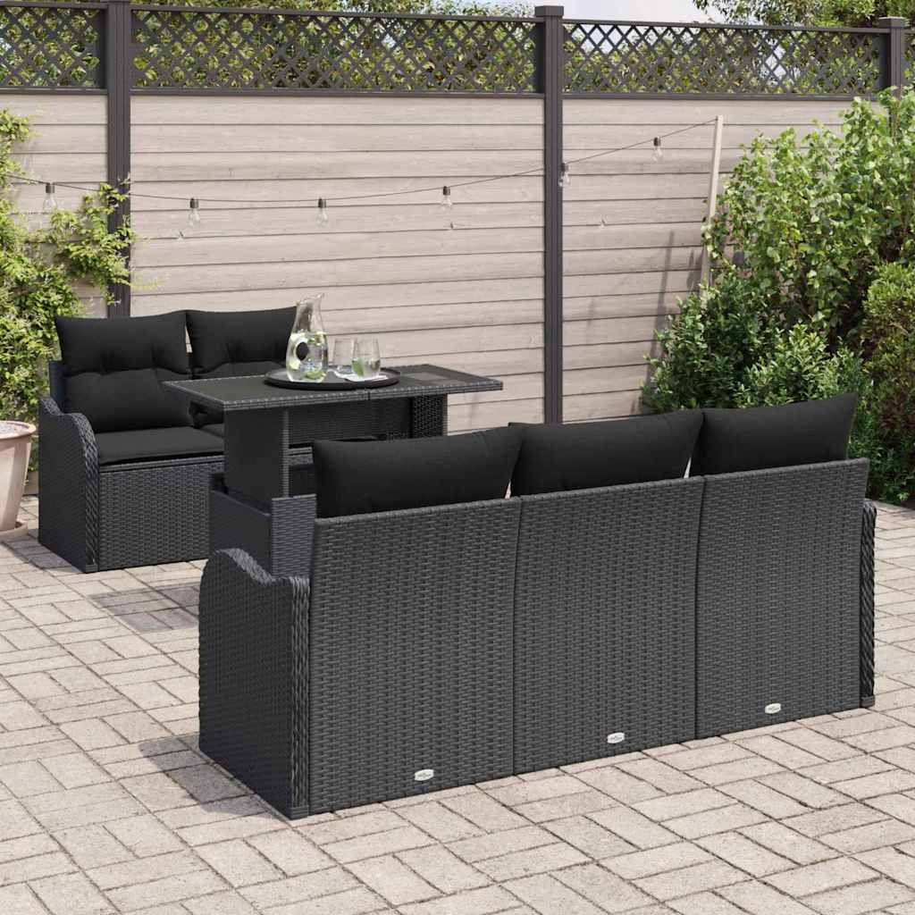Garden Sofa Set with Cushion 6 pcs Black Poly Rattan