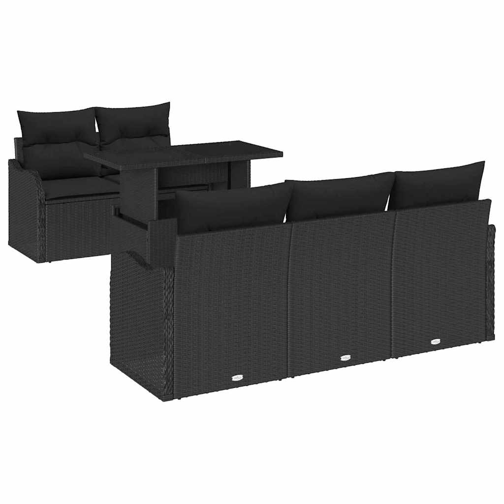 Garden Sofa Set with Cushion 6 pcs Black Poly Rattan