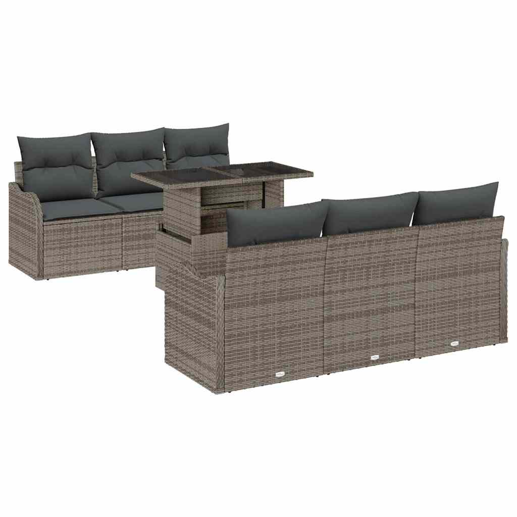 Garden Sofa Set with Cushion 7 pcs Grey Poly rattan