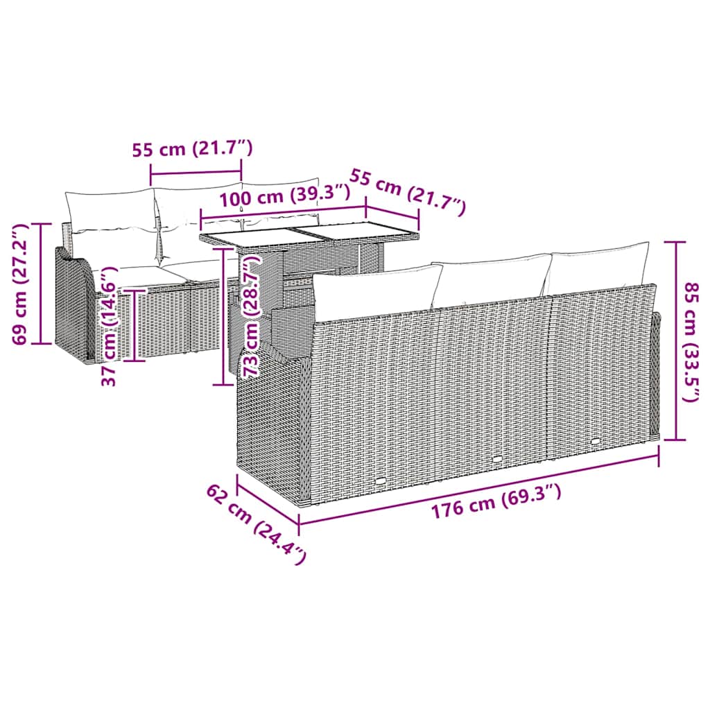 Garden Sofa Set with Cushion 7 pcs Grey Poly rattan