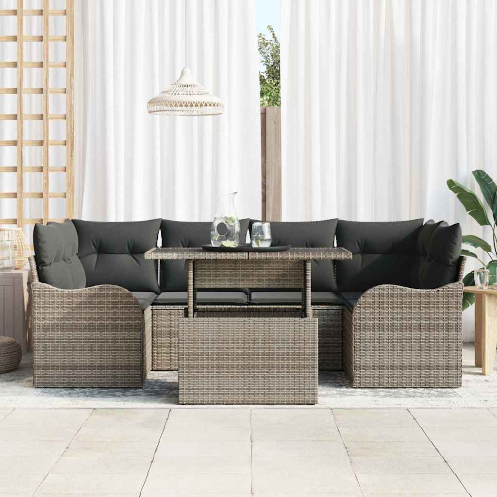 Garden Sofa Set 7 pcs Grey and Dark Grey Poly Rattan