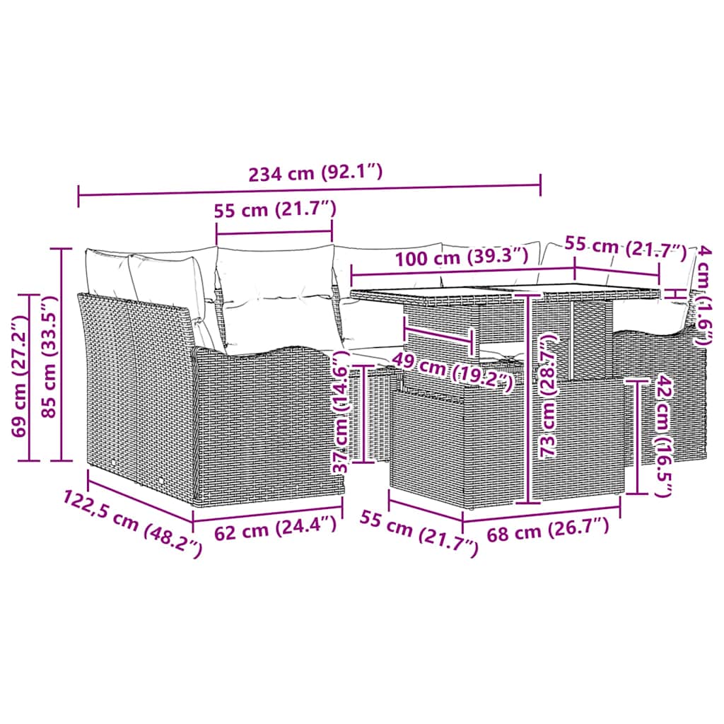 Garden Sofa Set 7 pcs Grey and Dark Grey Poly Rattan
