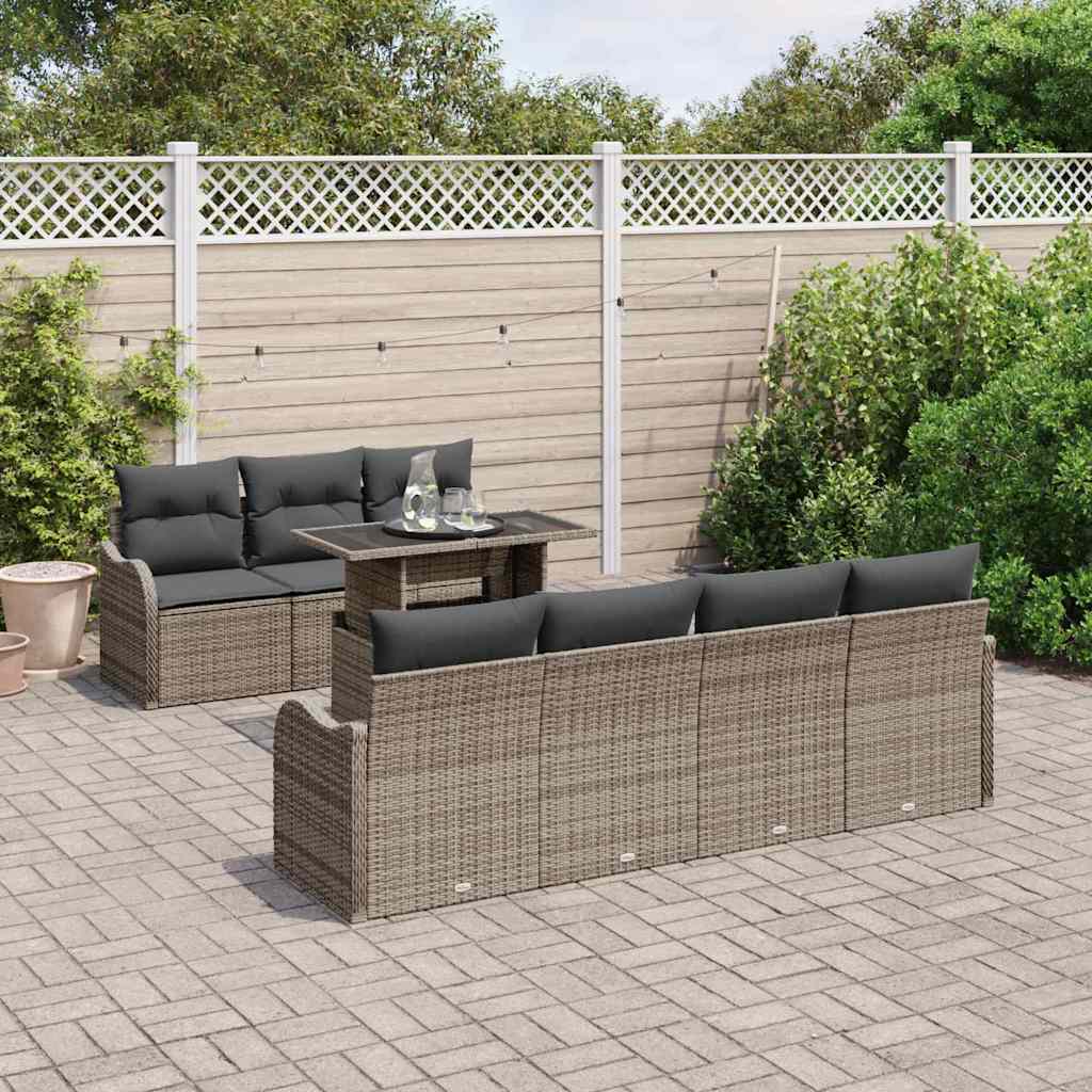 Garden Sofa Set 8 pcs Grey Poly Rattan