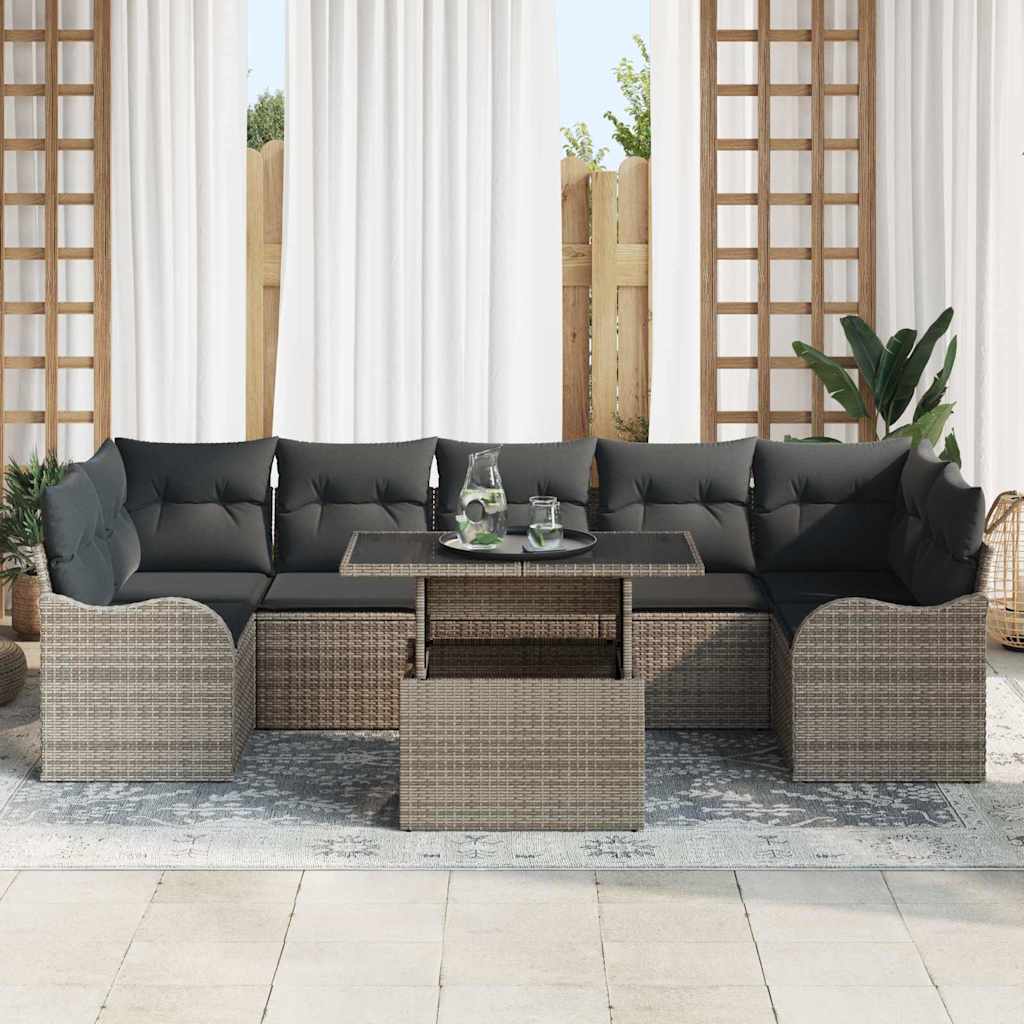 Garden Sofa Set with Cushion 8 pcs Grey Poly Rattan