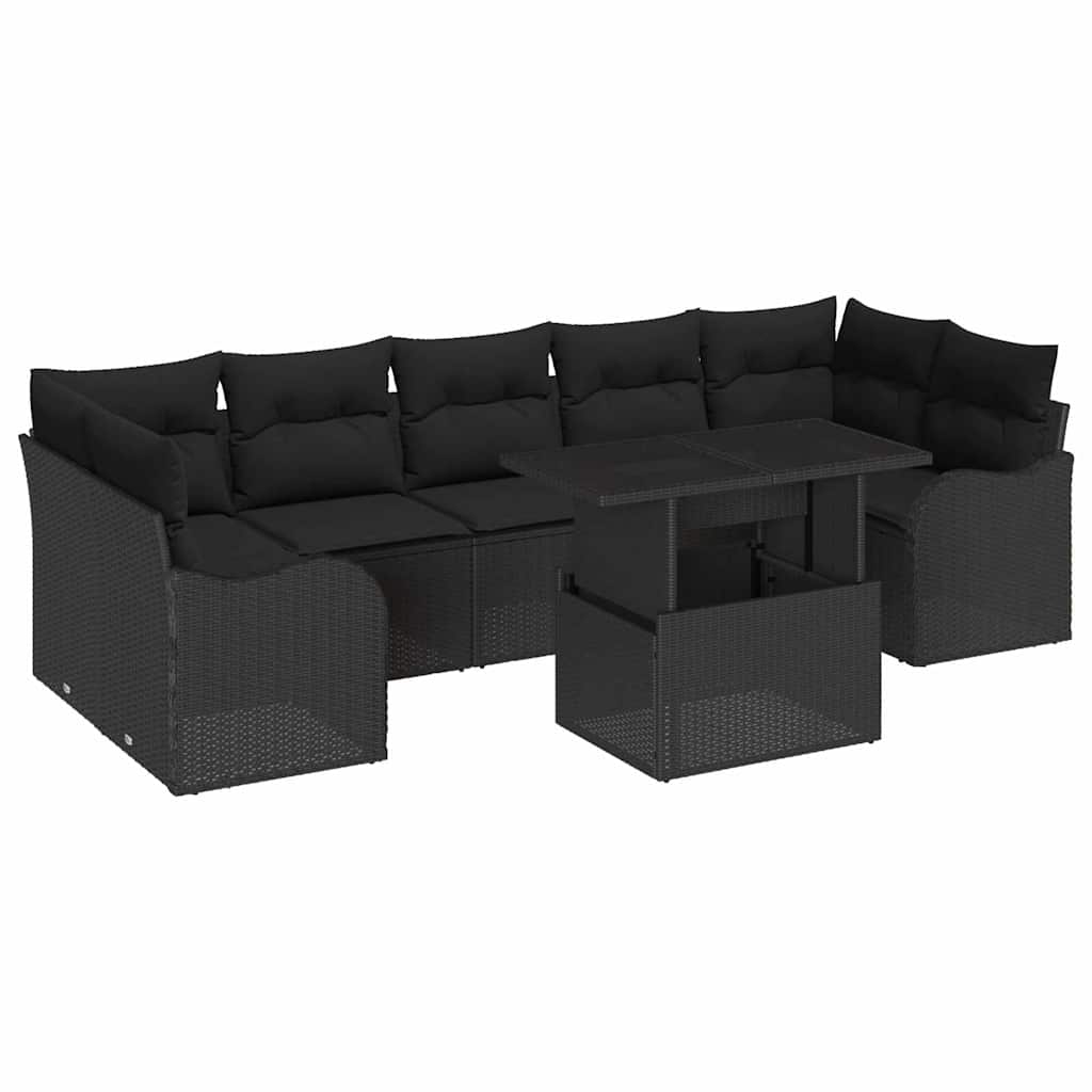 Garden Sofa Set with Cushion 8 pcs Black Poly Rattan