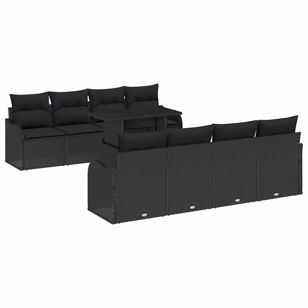 Garden Sofa Set with Cushion 7 pcs Black Poly Rattan