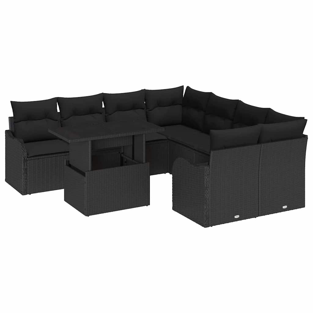 Garden Sofa Set with Cushion 9 pcs Black Poly rattan