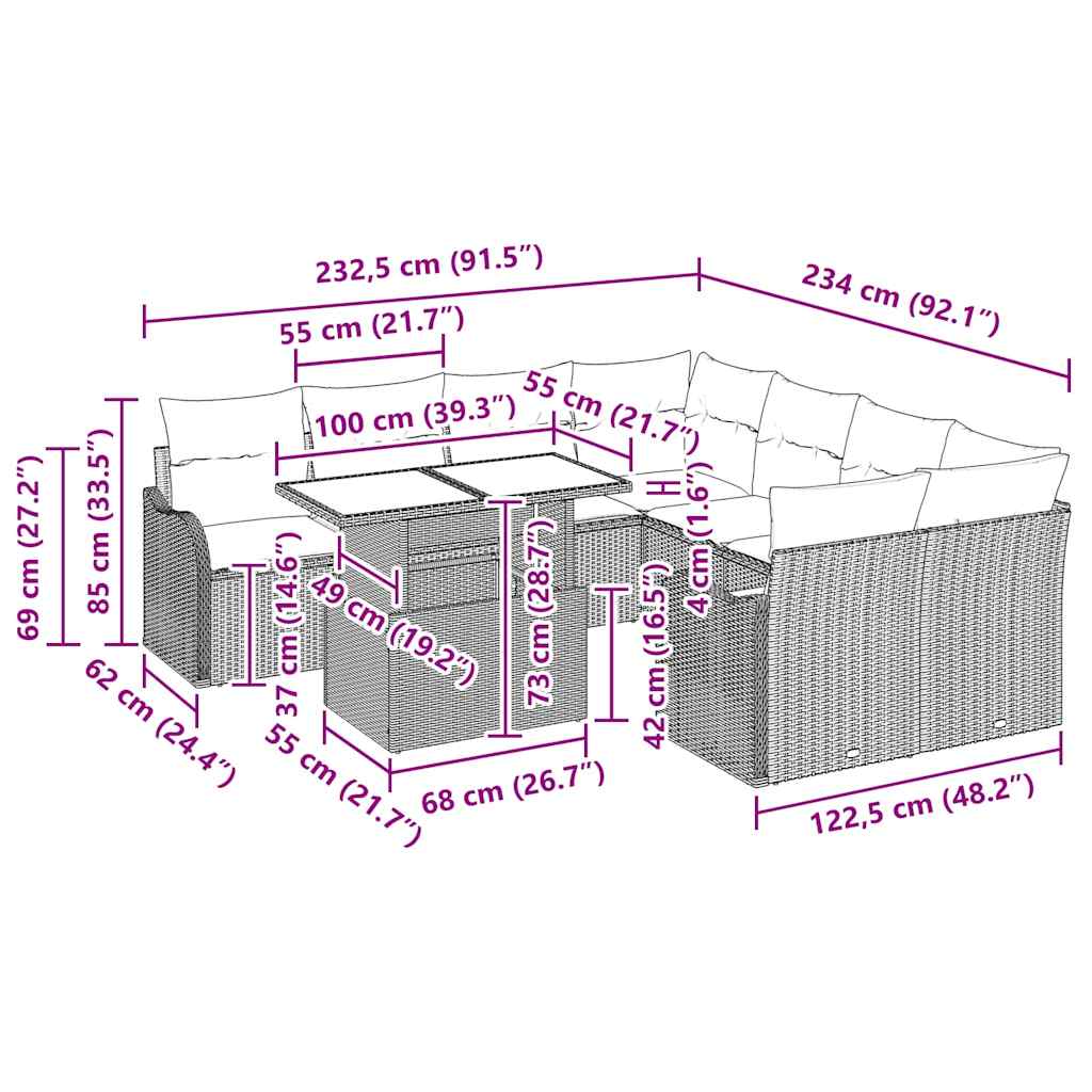 Garden Sofa Set with Cushion 9 pcs Black Poly rattan