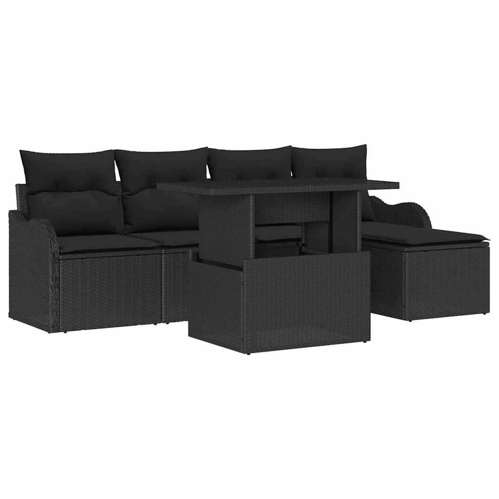 Outdoor Seating Set with Cushion 6 pcs Black Poly rattan