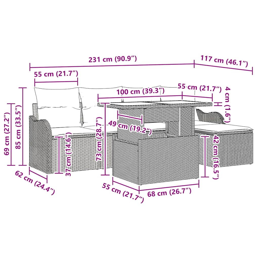 Garden Sofa Set with Cushion 6 pcs Black Poly rattan