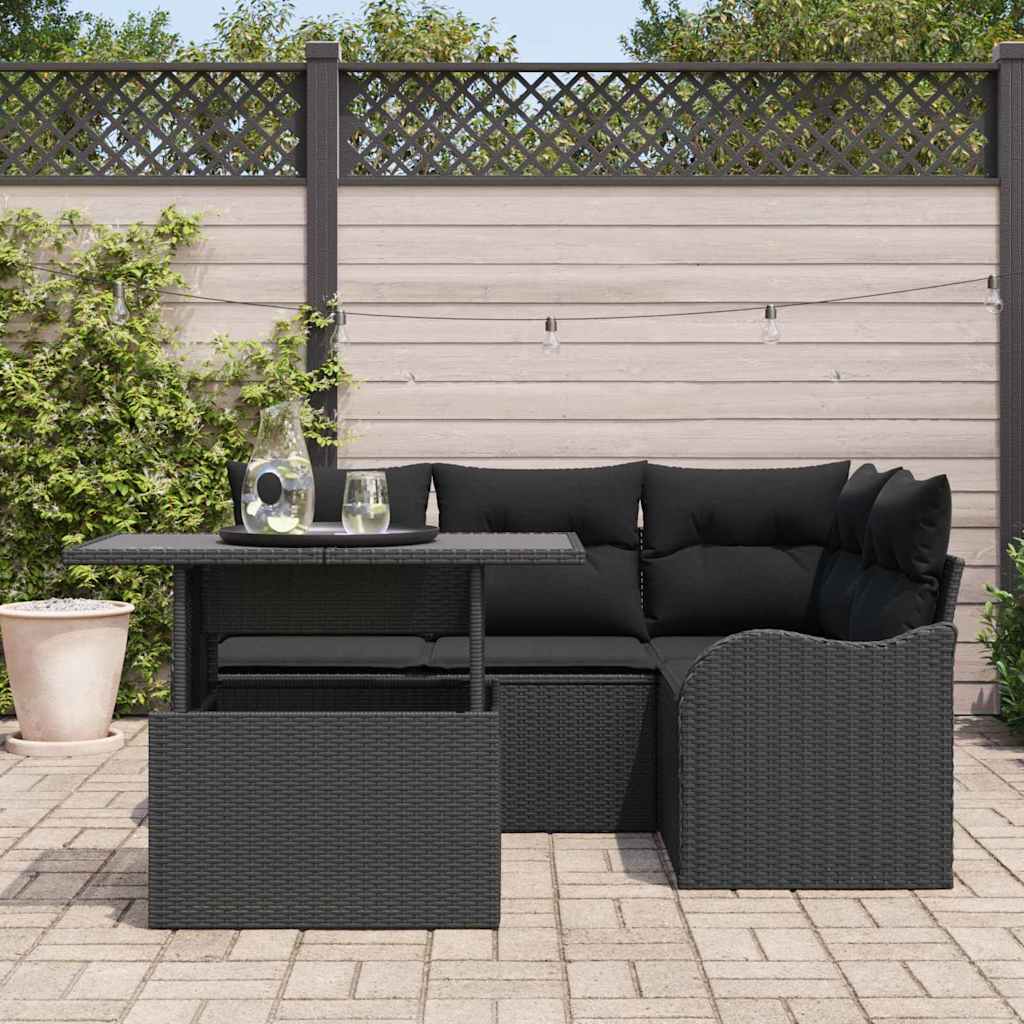 Outdoor Dining Set with Cushion 5 pcs Black Poly rattan