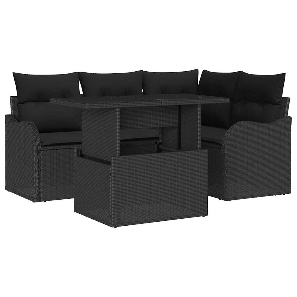 Outdoor Dining Set with Cushion 5 pcs Black Poly rattan