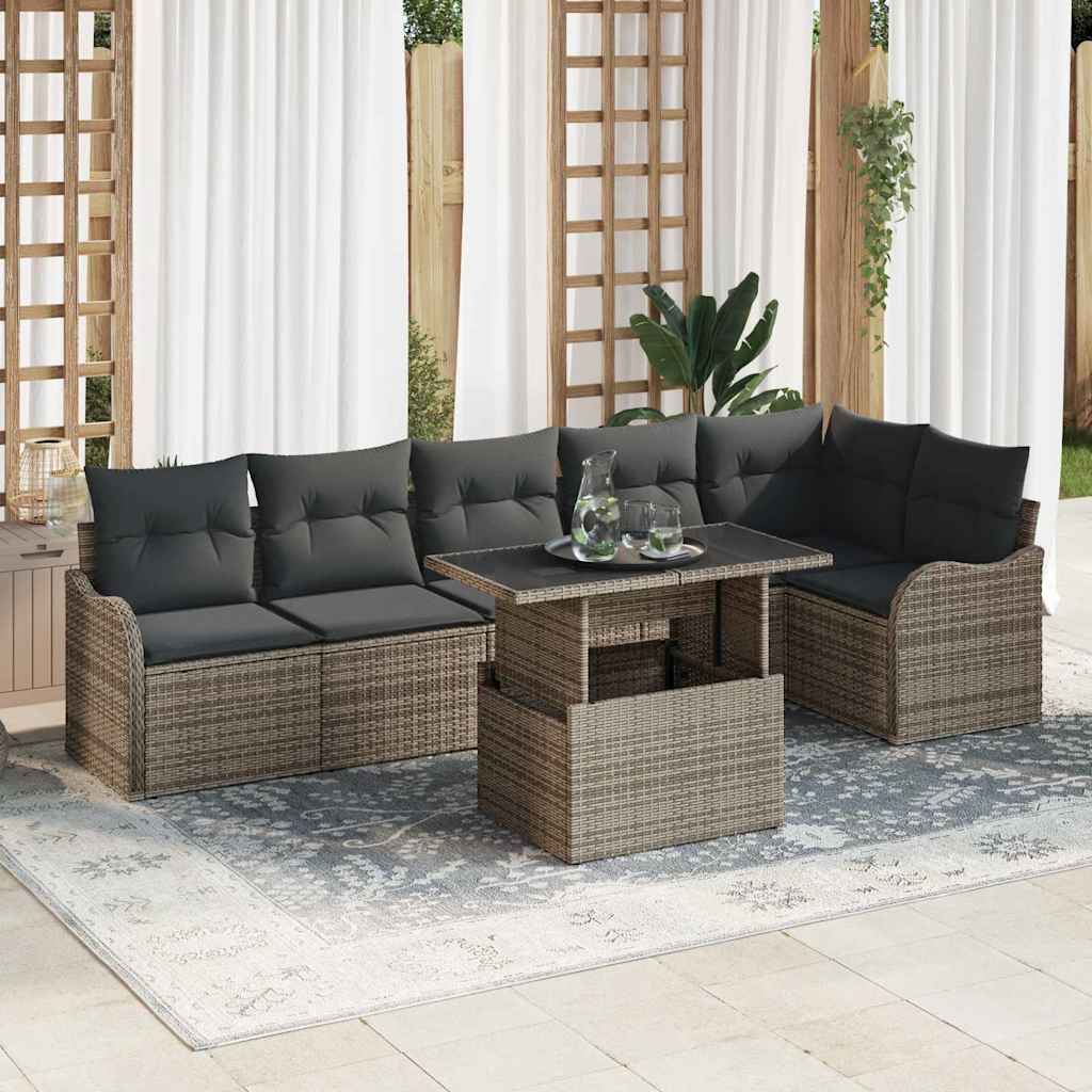 Sofa Set with Cushion 7 pcs Grey Poly rattan
