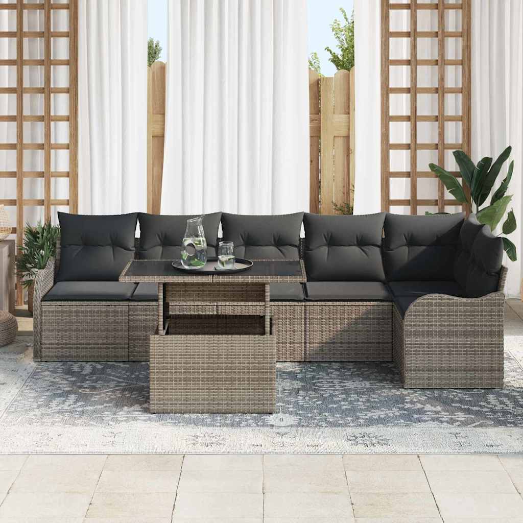 Sofa Set with Cushion 7 pcs Grey Poly rattan