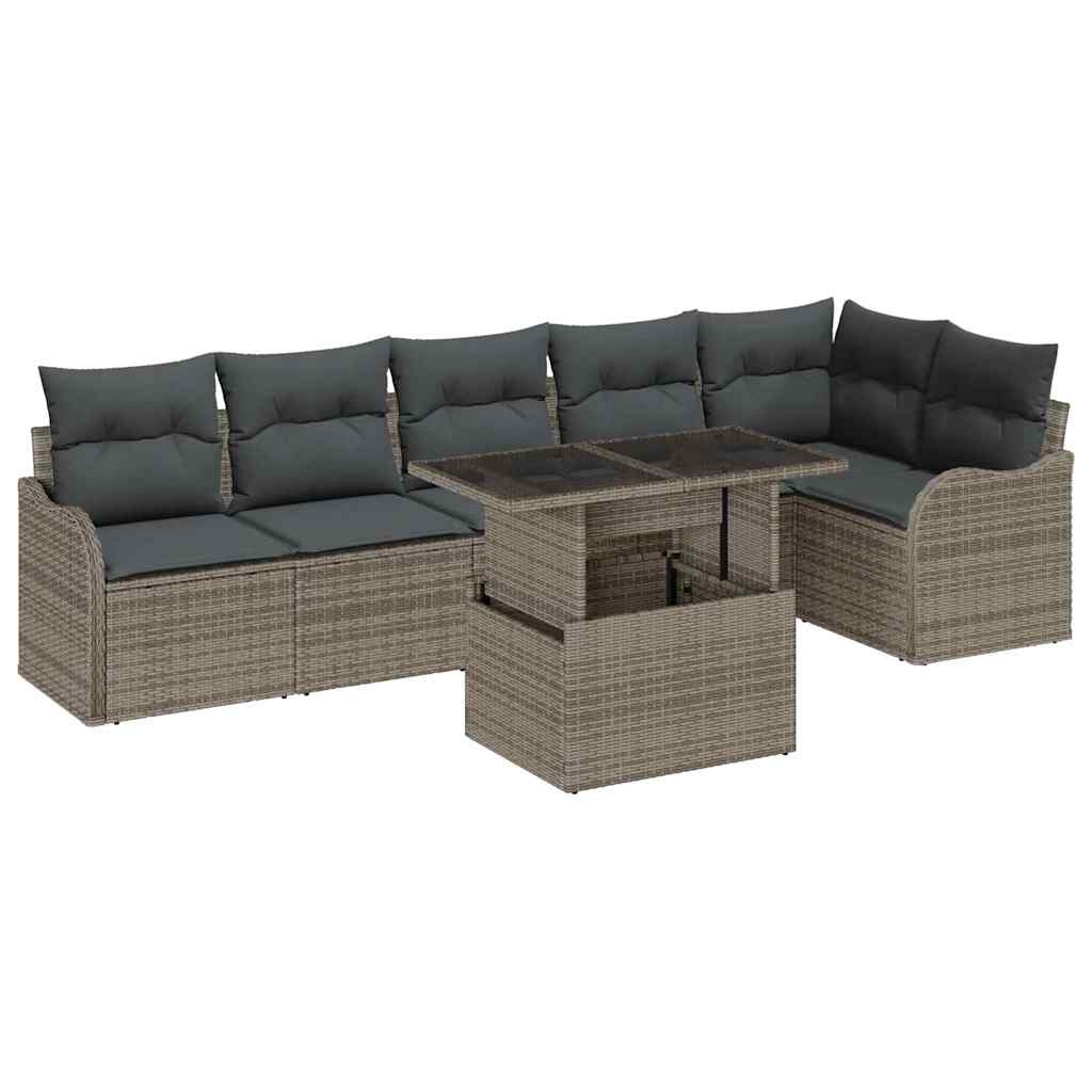Sofa Set with Cushion 7 pcs Grey Poly rattan