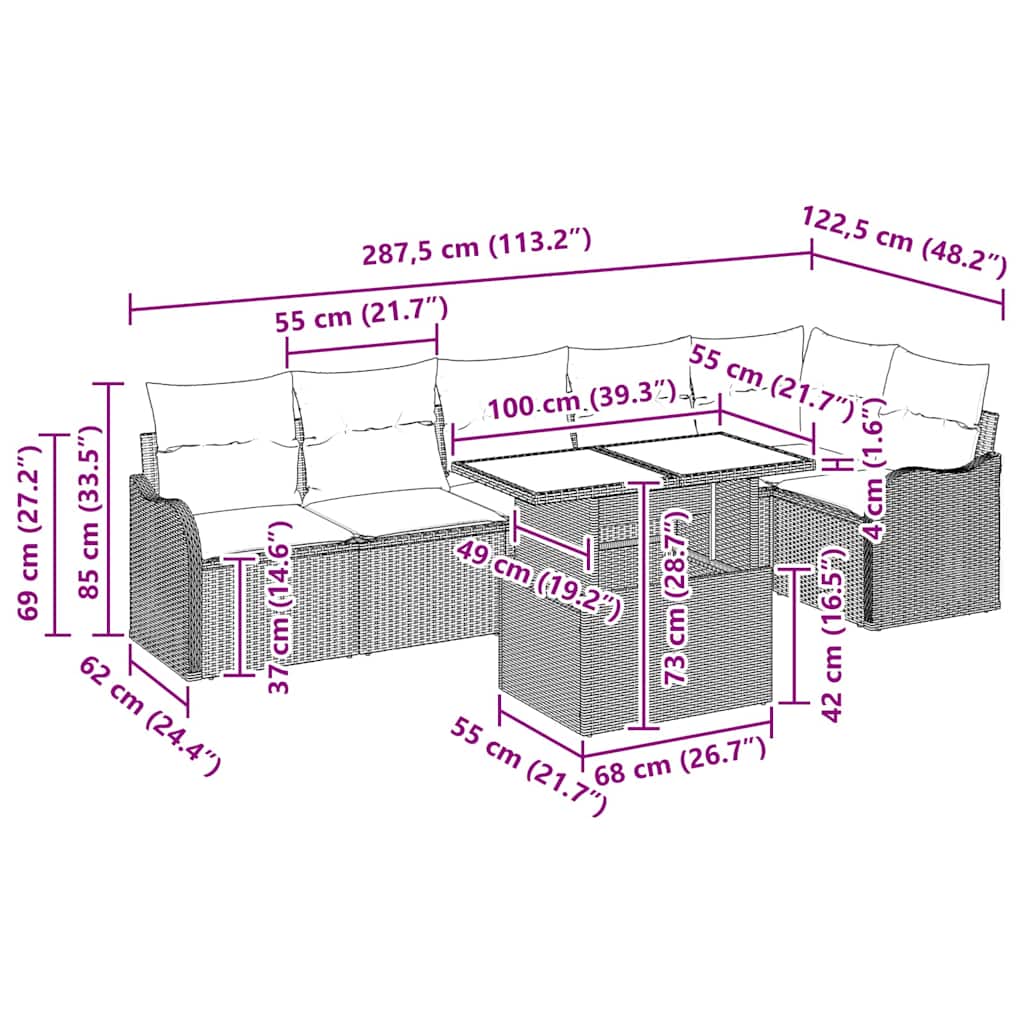 Garden Sofa Set with Cushion 7 pcs Grey Poly rattan