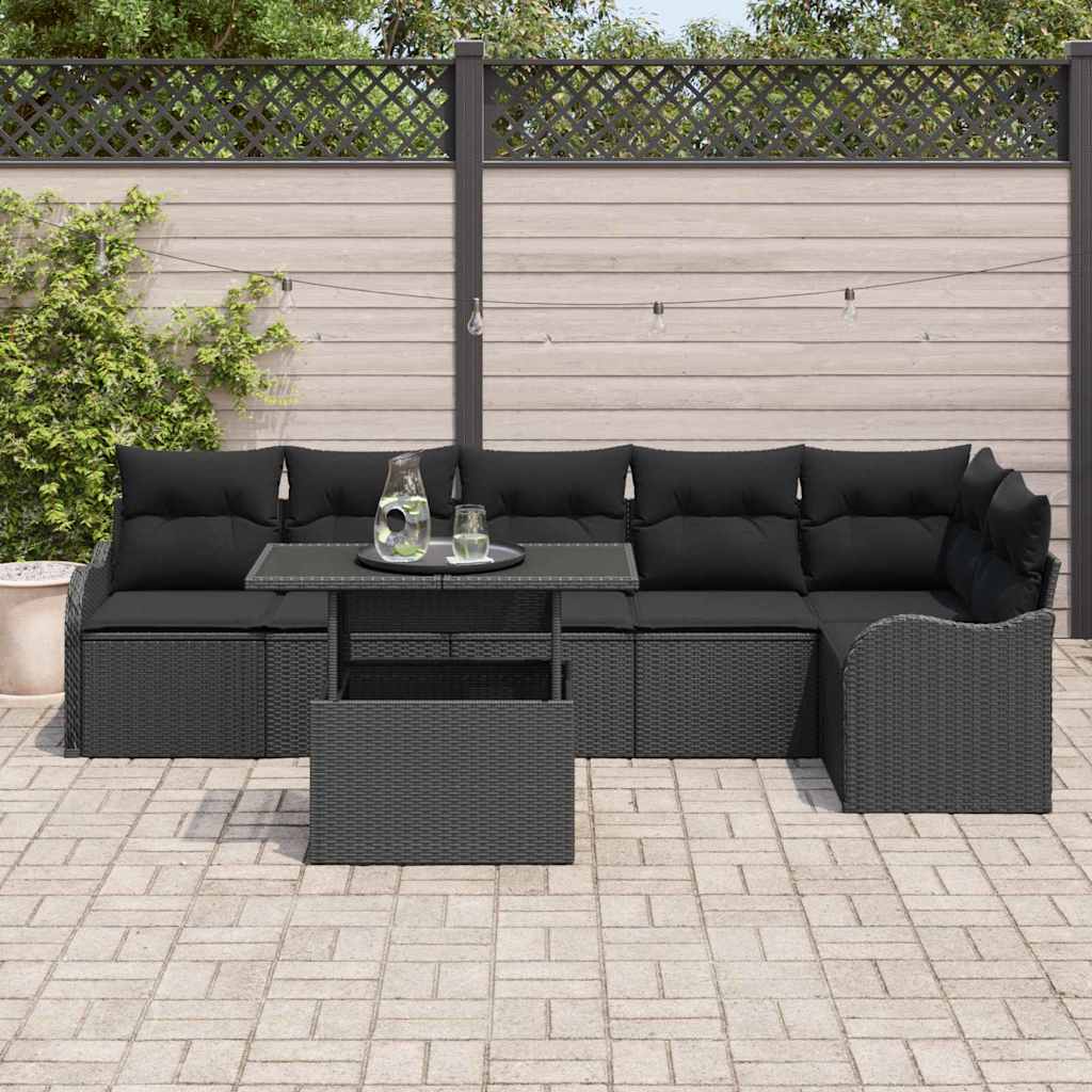 Sofa Set with Cushion 7 pcs Black Poly rattan