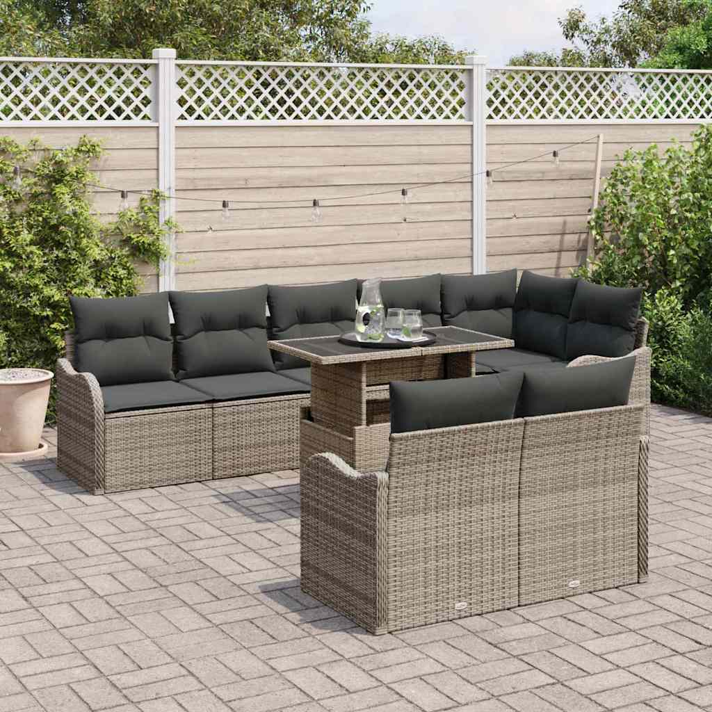 Lounge Set 9 pcs Grey Poly rattan