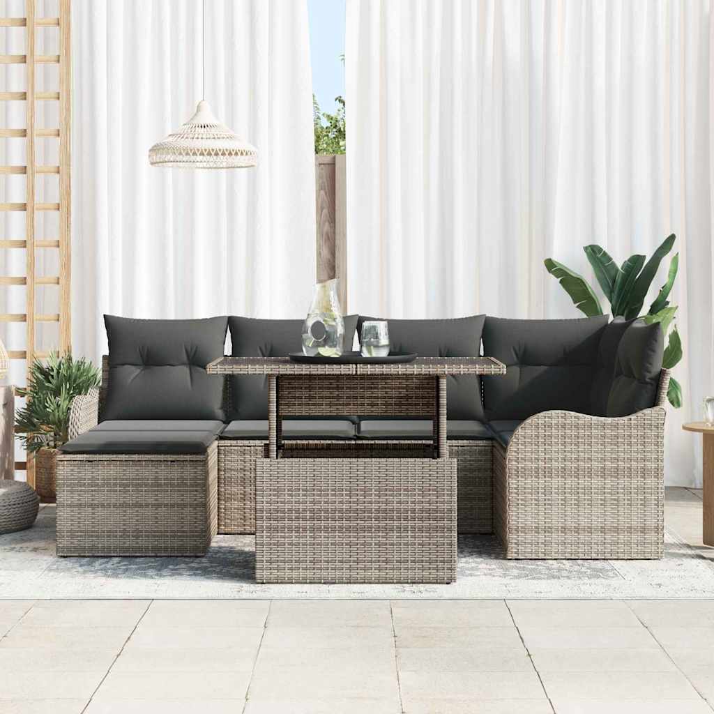 Garden Sofa Set 7 pcs Grey Poly rattan