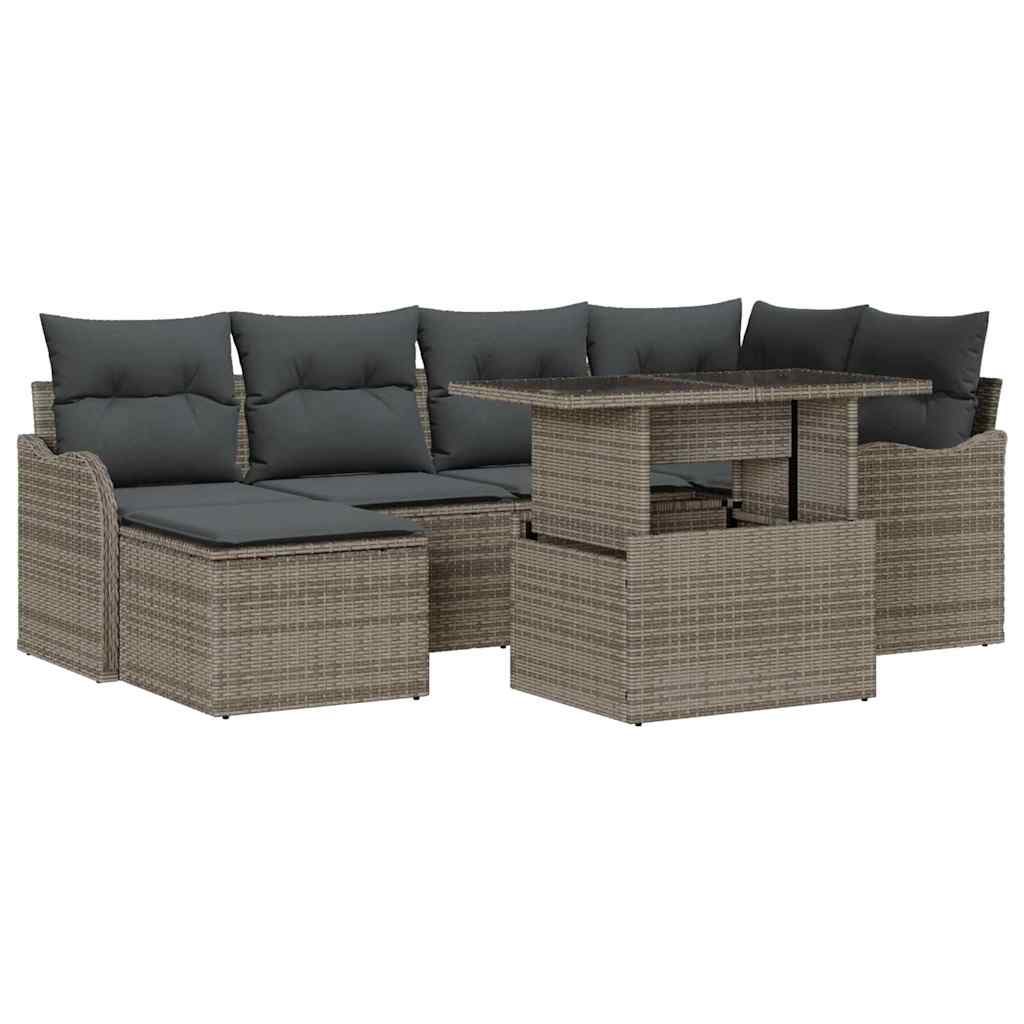 Garden Sofa Set 7 pcs Grey Poly rattan