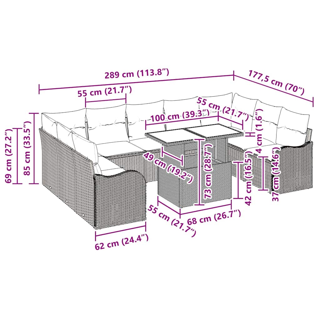 Garden Sofa Set with Cushion 10 pcs Grey Poly rattan
